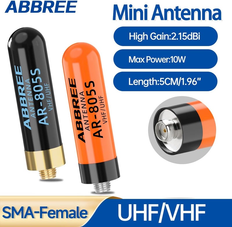 ABBREE Ham Radio Antenna Dual Band VHF/UHF 144/430Mhz 1.96inch Mini Short AR-805S SMA- Female Long Range Stubby Antenna for BAOFENG UV-5R Mini 5RM BF-F8HP PRO UV32 DM32 GM21 Accessories,2Pack - Image 2
